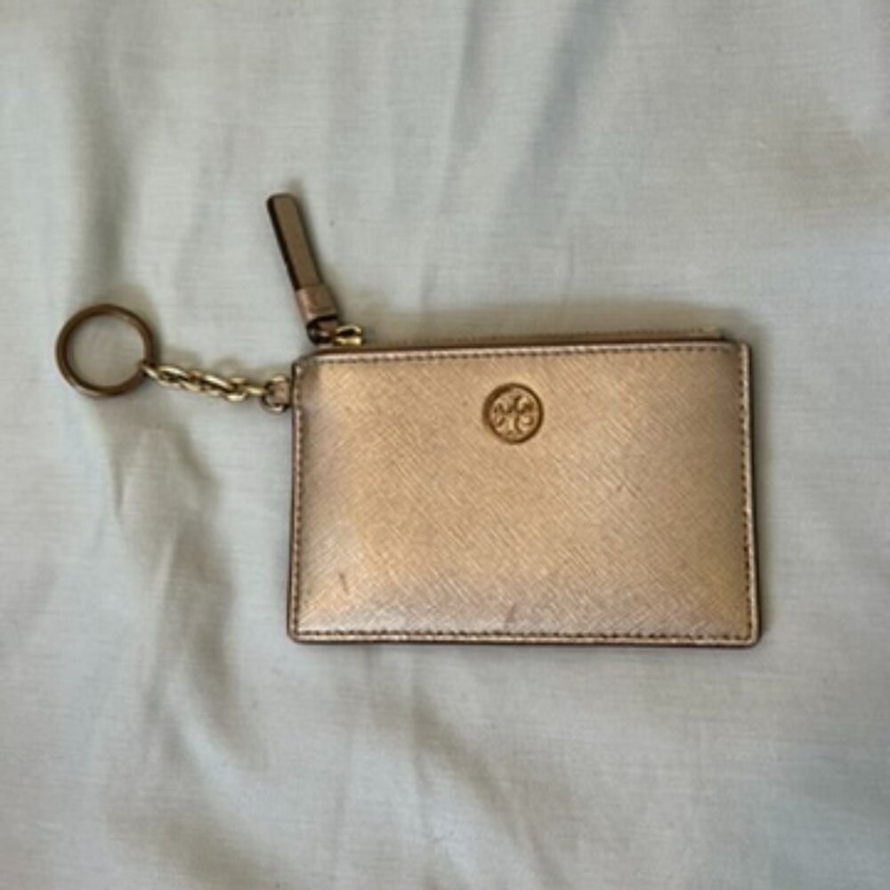 Tory Burch Metallic Gold Card Holder Keychain